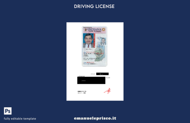 verified style Patente di guida (operatore) stile USA Indiana verificata secondo il modello template